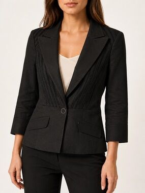 Bebe Black Linen Blend Fitted Blazer Jacket Size 8 Y2K Retro